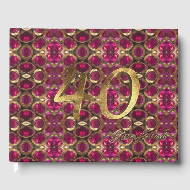 40th Anniversary Ruby Gold Pattern 'Elegant Guest Book (Front)