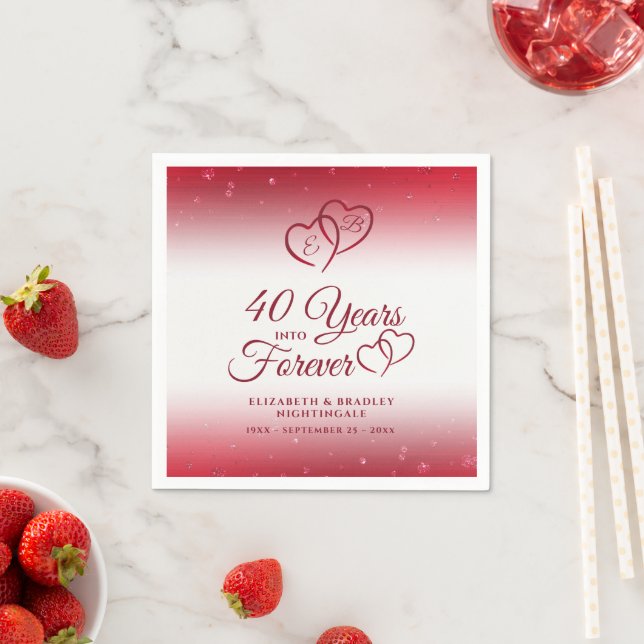 40th Anniversary Ruby Heart 40 YEARS INTO FOREVER Napkin (Insitu)