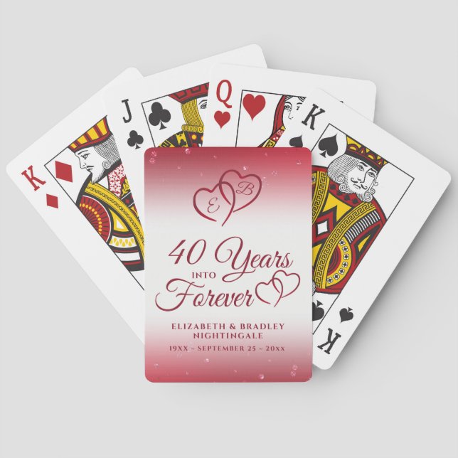 40th Anniversary Ruby Heart 40 YEARS INTO FOREVER  Playing Cards (Back)