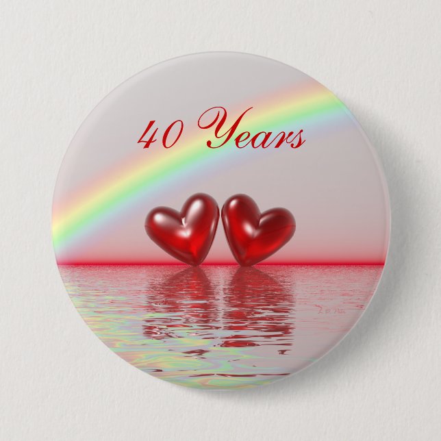40th Anniversary Ruby Hearts 7.5 Cm Round Badge (Front)