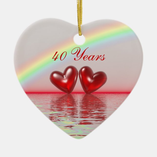 40th Anniversary Ruby Hearts Ceramic Ornament (Front)