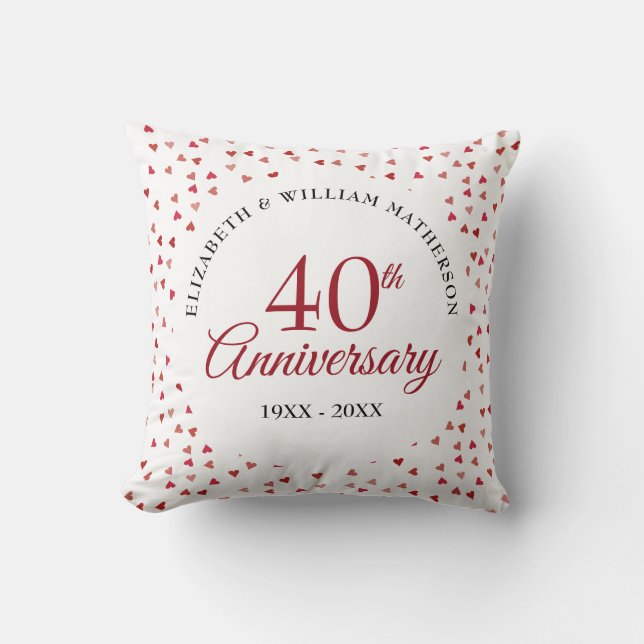 40th Anniversary Ruby Hearts Confetti Cushion (Front)