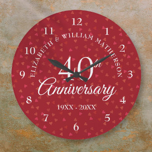 40th Anniversary Ruby Hearts Large Clock