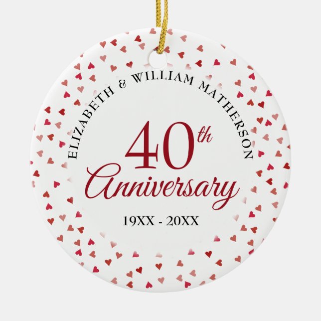 40th Anniversary Ruby Hearts Photo Ceramic Ornament (Front)