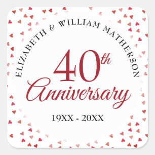 40th Anniversary Ruby Hearts Square Sticker