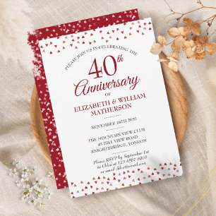 40th Anniversary Ruby Love Hearts Invitation