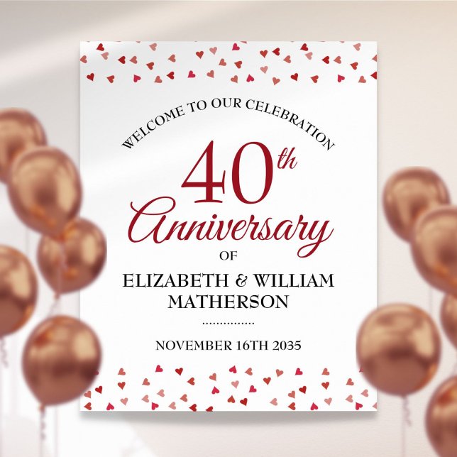 40th Anniversary Ruby Love Hearts Welcome Sign (40th Anniversary Ruby Love Hearts Welcome Sign)