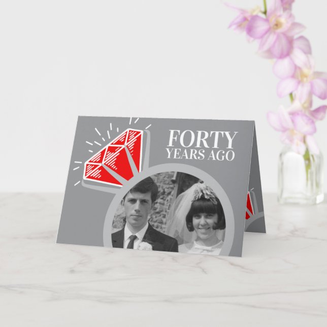 40th anniversary ruby ring now then photo card (Orchid)