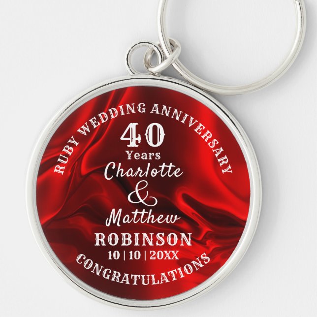 40th Anniversary Ruby Wedding Gift Personalised Key Ring (Front)