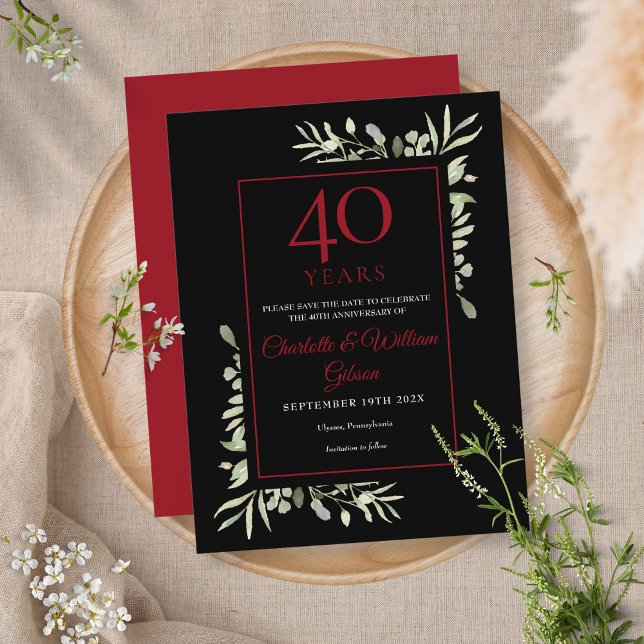 40th Anniversary Save the Date Greenery Leaves Postcard (Creator Uploaded)