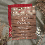 40th Anniversary String Lights Wood Save the Date Announcement Postcard<br><div class="desc">Featuring pretty string lights and delicate ruby hearts confetti on a rustic wood background. Personalise with your special forty years ruby anniversary save the date information in chic lettering. Designed by Thisisnotme©</div>