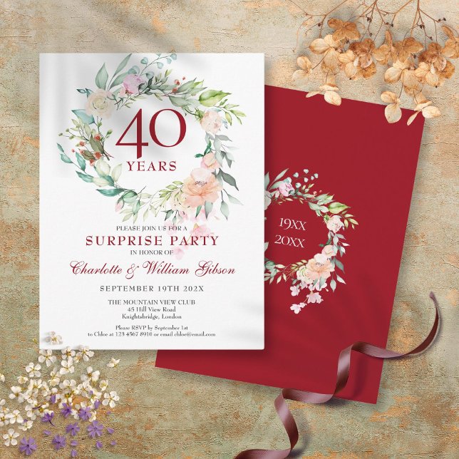 40th Anniversary Surprise Party Roses Garland Announcement Postcard (40th Anniversary Surprise Party Roses Garland Announcement Postcard)
