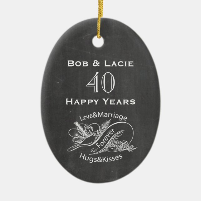 40th Anniversary Vintage Chalkboard Personalised Ceramic Ornament (Front)