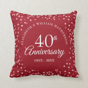 40th Anniversary Wedding Photo Confetti Ruby Cushion
