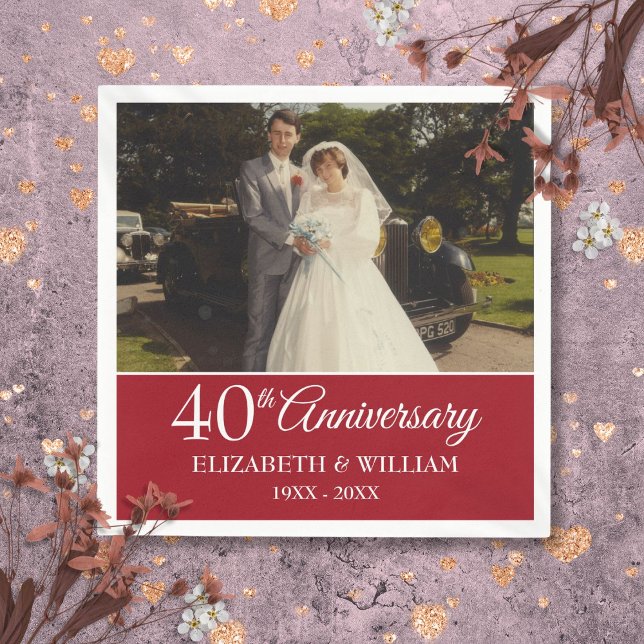40th Anniversary Wedding Photo Elegant Ruby Napkin (40th Anniversary Wedding Photo Elegant Ruby Napkins)