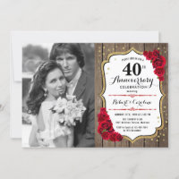 40th Anniversary with Photo - Wood Ruby Red