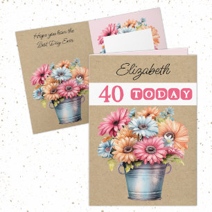 40th any age gerberas flowers pink birthday card