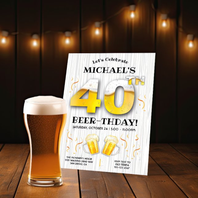 40th Beer Birthday Party Milestone Invitation (Creator Uploaded)