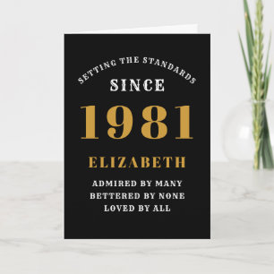 40th Birthday 1981 Black Gold Lady's Personalised Card