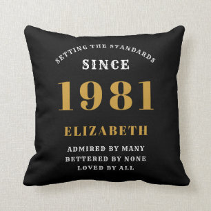 40th Birthday 1981 Black Gold lady's Personalised Cushion