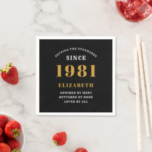 40th Birthday 1981 Black Gold lady's Personalised Napkin