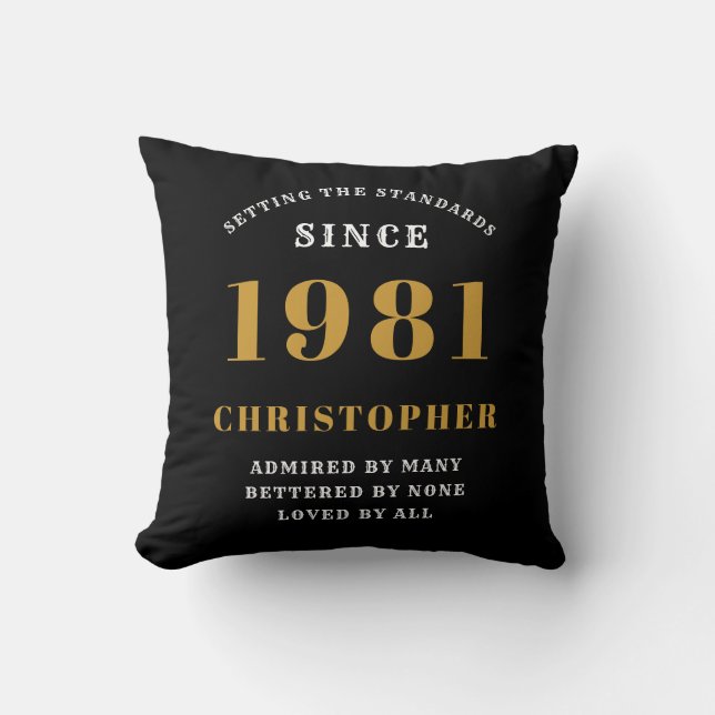 40th Birthday 1981 Black Gold Men's Personalised Cushion (Front)