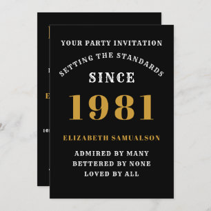40th Birthday 1981 Black Gold Personalised For Her Invitation