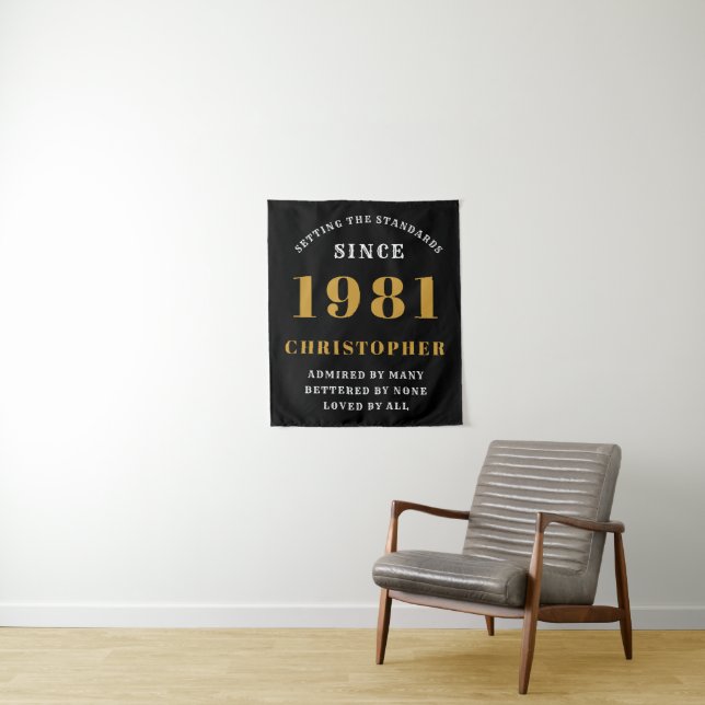 40th Birthday 1981Black Gold For Him Personalised Tapestry (In Situ)