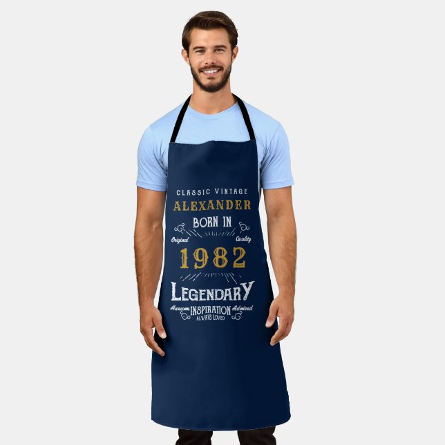 40th Birthday 1982 Add Name Blue Gold Legendary Apron (Worn)