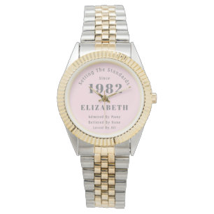 40th Birthday 1982 Elegant Girly Pink Grey Woman's Watch