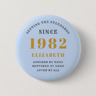 40th Birthday 1982 Elegant Gold Blue Grey 6 Cm Round Badge