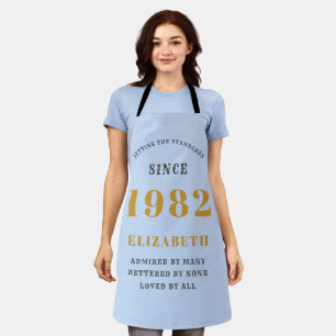 40th Birthday 1982 Elegant Gold Blue Grey Apron