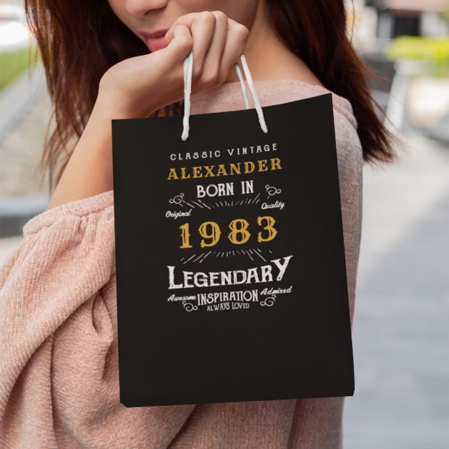 40th Birthday 1983 Add Name Legendary Black Gold Medium Gift Bag (Creator Uploaded)