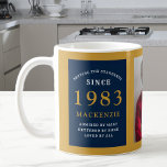 40th Birthday 1983 Blue Gold Add Name Photo Coffee Mug<br><div class="desc">A blue and gold photo mug for those special people. Easily customise the text and photo using the template provided. Part of the setting standards range.</div>