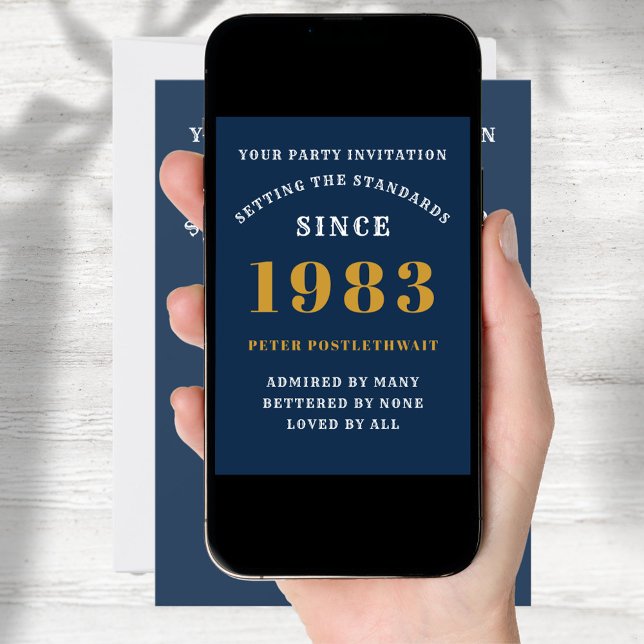 40th Birthday 1983 Blue Gold Personalised For Him Invitation (Creator Uploaded)