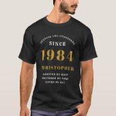 40th Birthday 1984 Add Name Black Gold Party T-Shirt (Front)