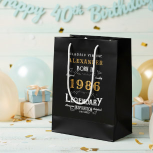 40th Birthday 1986 Add Name Legend Black Gold Medium Gift Bag