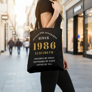 40th Birthday 1986 Black Gold For Her Personalized Tote Bag