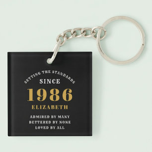 40th Birthday 1986 Black Gold Personalized Key Ring