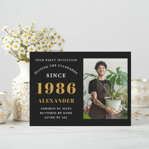 40th Birthday 1986 Black Gold Personalized Photo Invitation