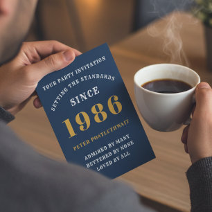40th Birthday 1986 Blue Gold Personalised For Him Invitation