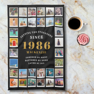 40th Birthday 1986 Family Memories Photo Collage  Tea Towel