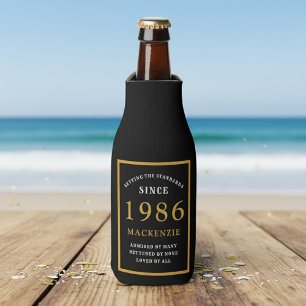 40th Birthday 1986 Name Elegant Chic Black Gold Bottle Cooler