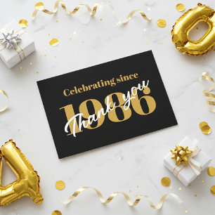 40th Birthday 1986 Retro Black And Gold Thank You Card