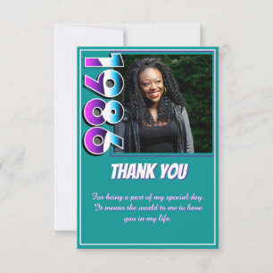 40th Birthday 1986 Retro Chequered Vintage Photo Thank You Card