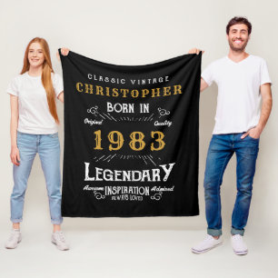 40th Birthday 1993 Add Name Legendary Black Gold Fleece Blanket