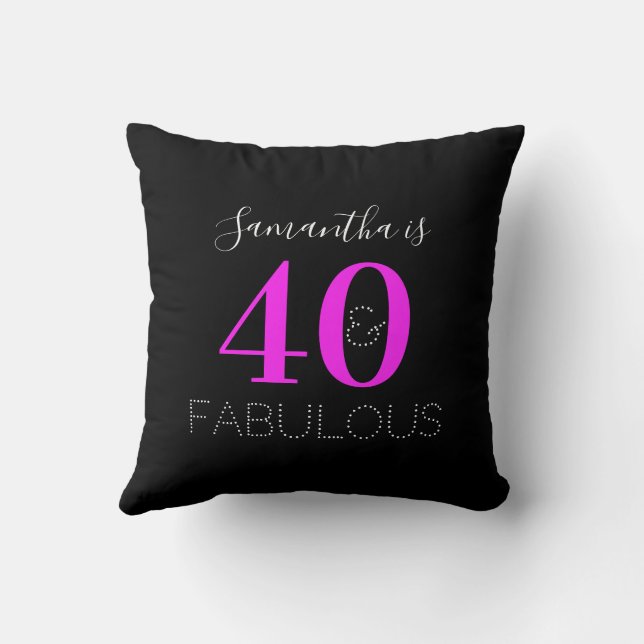 40th Birthday 40 Fabulous Personalised Neon Pink Cushion (Back)