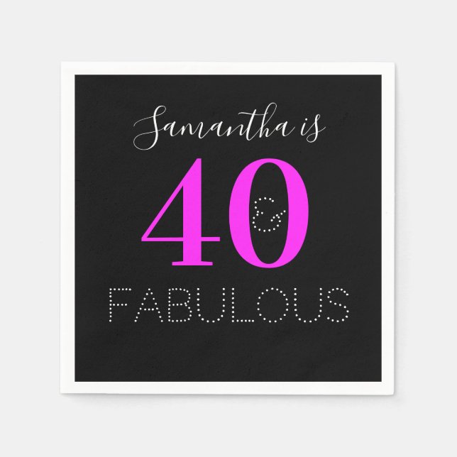 40th Birthday 40 Fabulous Personalised Neon Pink Napkin (Front)