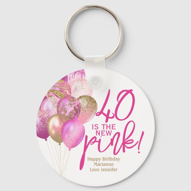 40th Birthday 40 Is the New Pink Key Ring (Front)