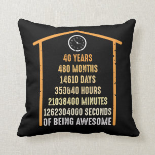 40th Birthday 40 Years Old 480 Months Cushion